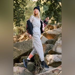 FP Movement by Free People Light Gray Striped Utility Jumpsuit NWOT